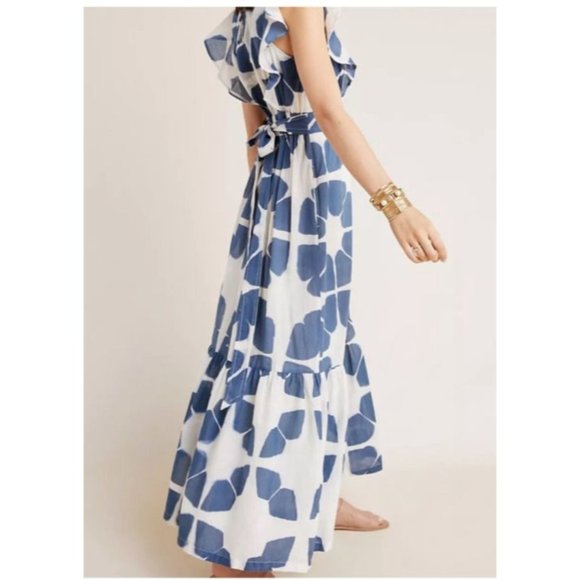 The Odells Maxi Seville Dress Cream Blue Cotton Washable - Picture 8 of 16